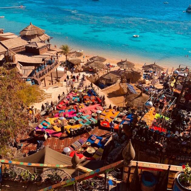 a bunch of umbrellas that are on a beach